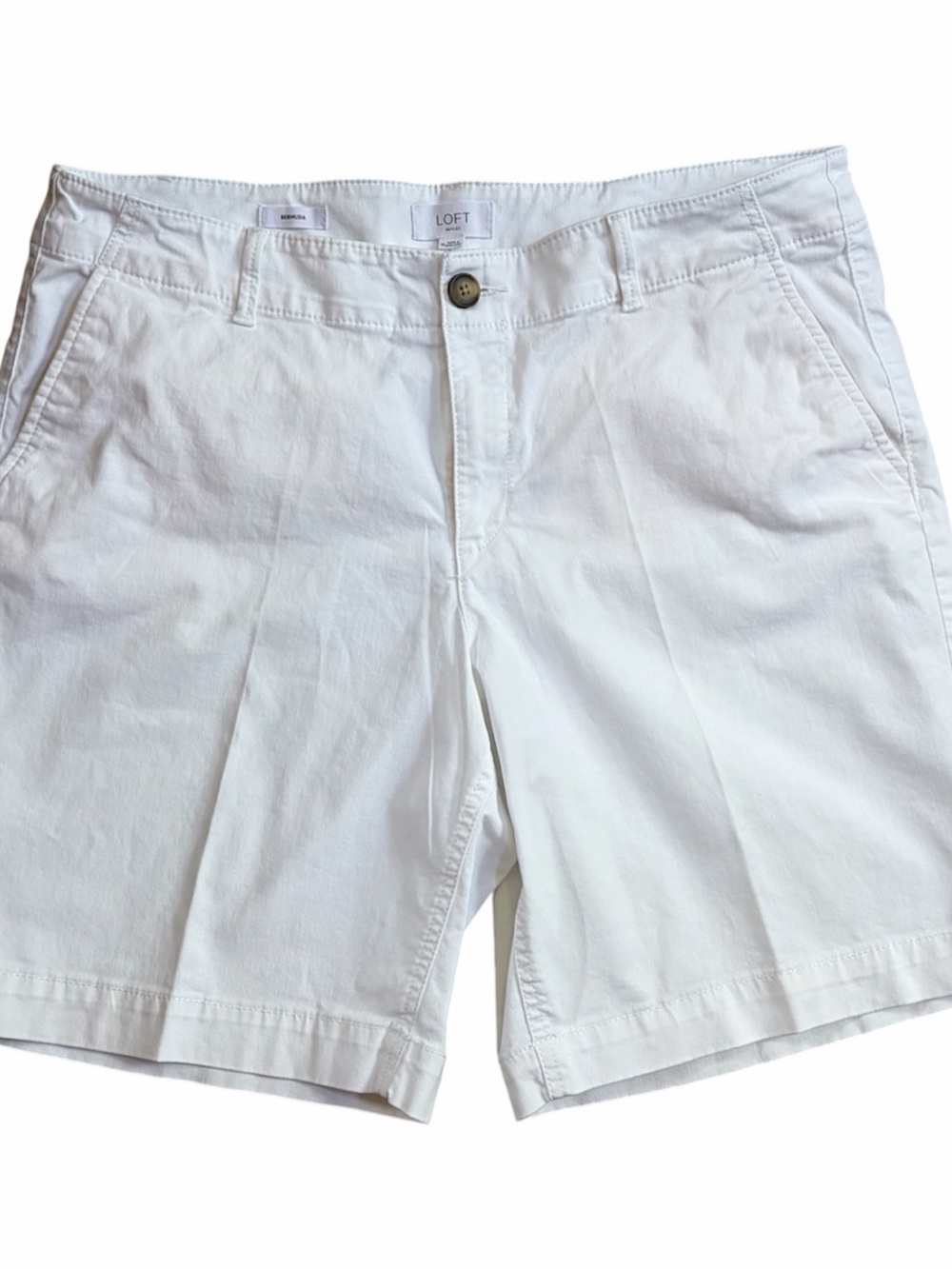 loft outlet white bermuda shorts 97% Cotton Women Size 14 mid high rise